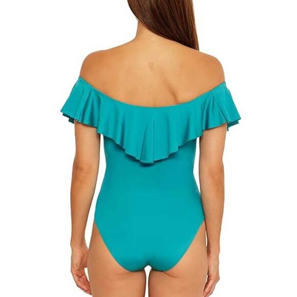NWT Trina Turk Monaco Off the Shoulder Ruffle One Piece Swimsuit - Picture 2 of 4